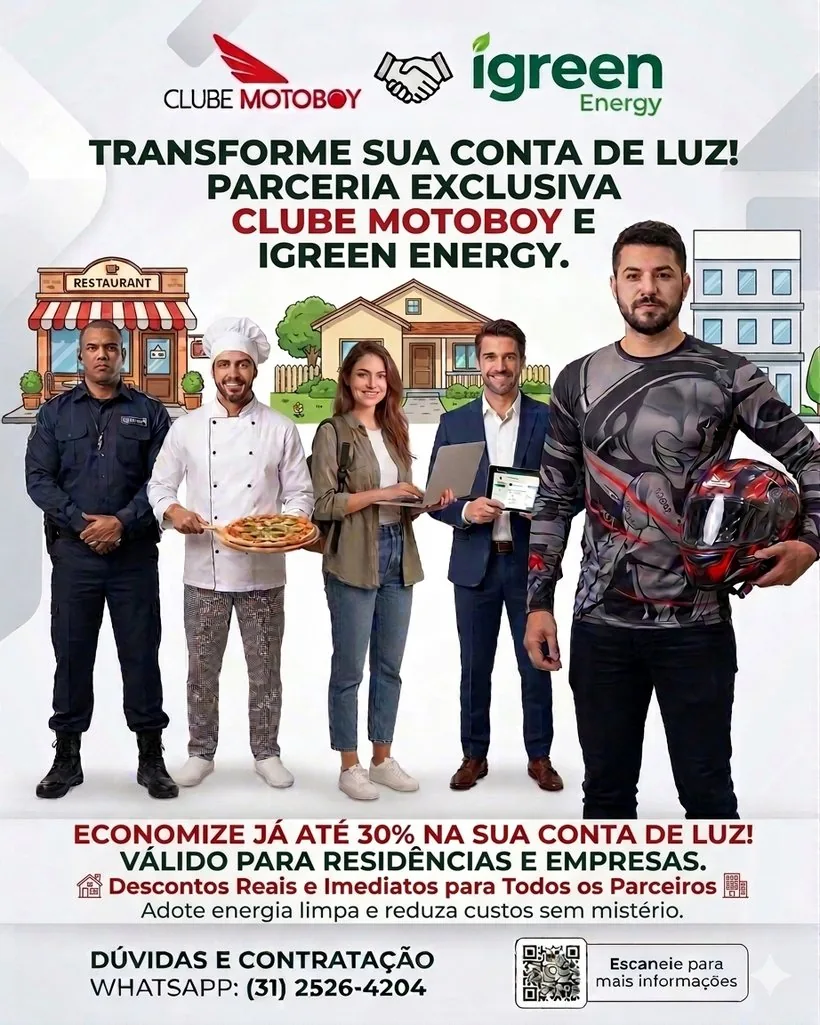 Clube Motoboy + iGreen Energy — economize até 30% na conta de luz